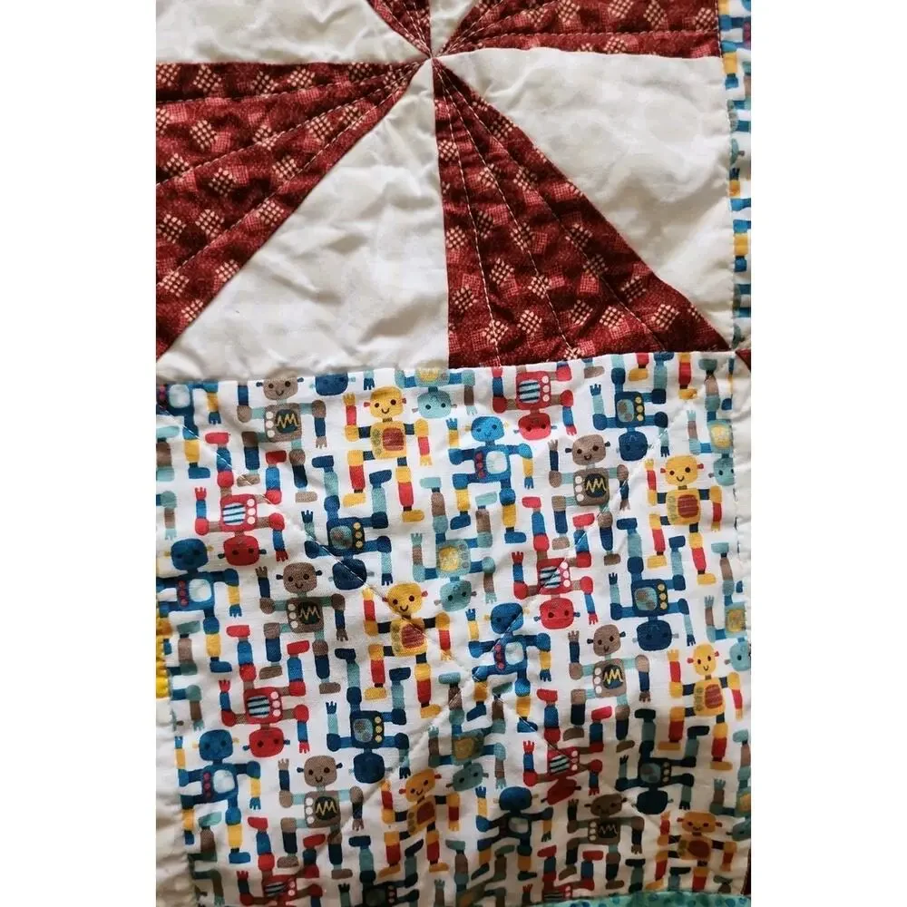 Alpha-Bots Print by Danielle Leone Hand Sewn Baby Learning Crib Quilt Nursery